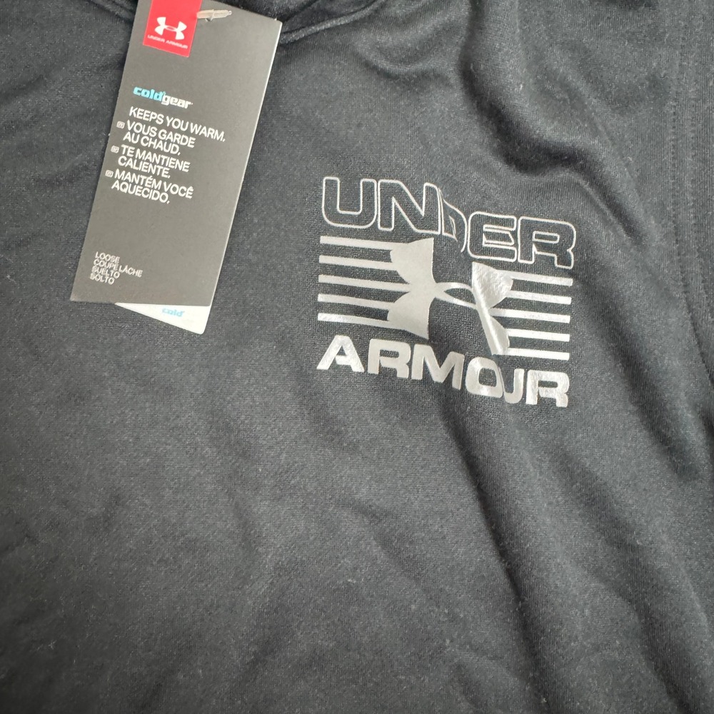Under Armour Kids ColdGear Sleeveless Hoodie Black Silver Logo YXL NWT - Picture 4 of 5